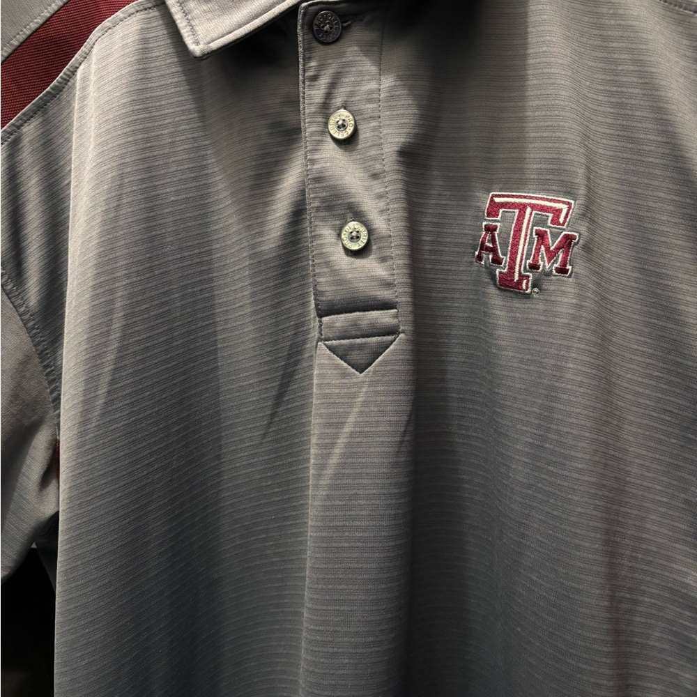 Gray Polo Shirt with Textured Fabric and Embroidered Texas A&M Logo